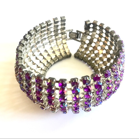 Amazing Silver Bracelet with Purple Swarovski Stones - NWT - Picture 2 of 4